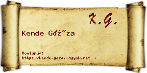 Kende Géza névjegykártya